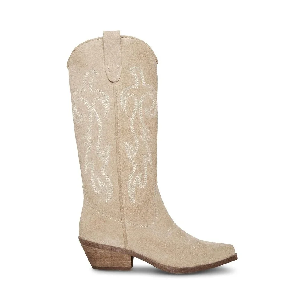 Steve Madden Windie Western Boots Womens US 7.5 Sand Leather Block Heel HTAT1368